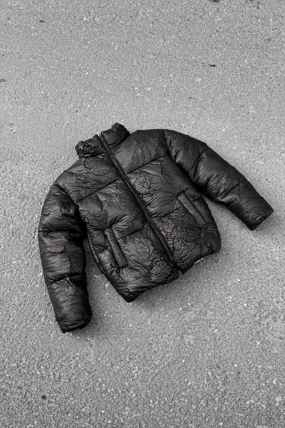 Ripped Style Puffer Jacket, Black